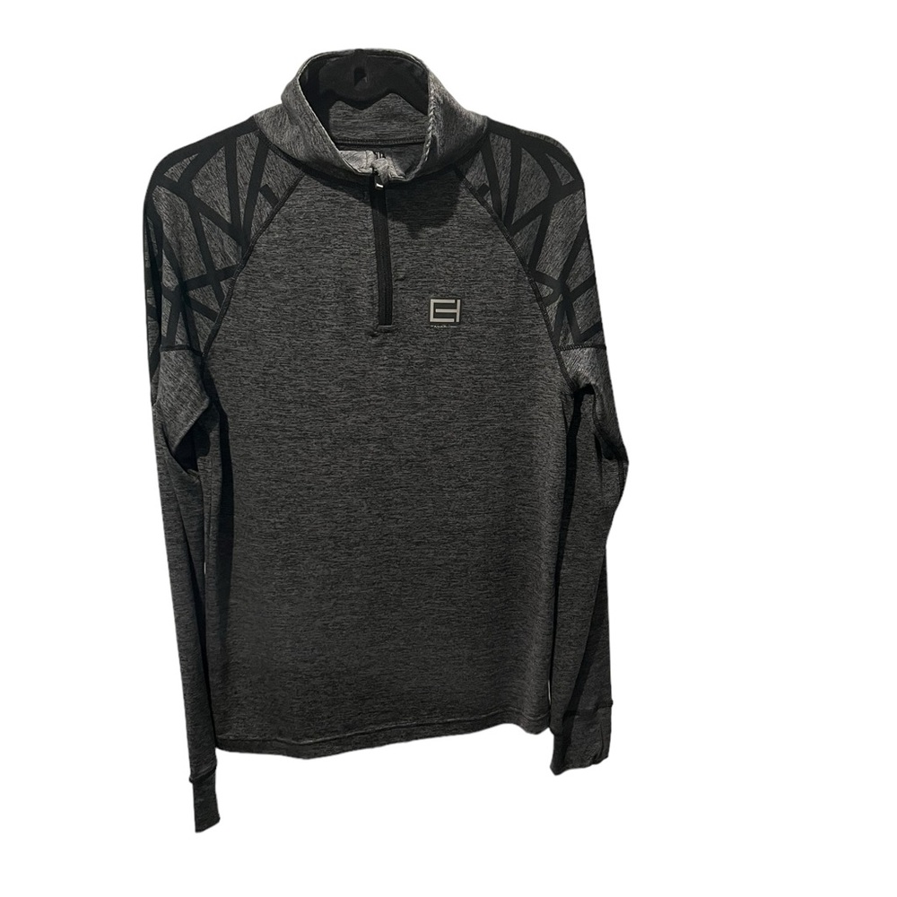Tahari Sport Unisex 1/4 Zip Pullover Logo Black Gray Oversized S Thumbholes